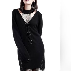 Killstar Hell in Harlow choker neck distressed sweater dress RARE